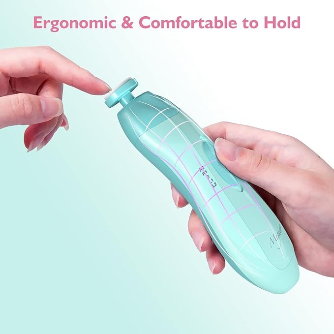 Baby Electric Nail Trimmer with LED Light 10 Grinding Heads Safe Electric Baby Nail File Whisper Baby Nail Polish Grooming Kit for Newborn Toddlers Kids Adults Toes Fingernails Care - Green