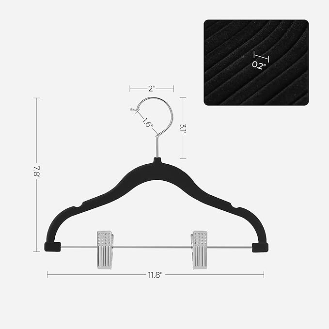 SONGMICS Baby Hangers, 30 Packs Pants Hangers with Clips, Kids Hangers with 6 Clothes Dividers, Non-Slip Children’s Clothes Hangers, Pants Hangers, Black UCRF013B30