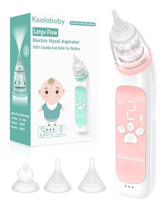 Large Flow Electric Nasal Aspirator, Baby Nose Sucker with 3 Silicone Tips 3 Suction
