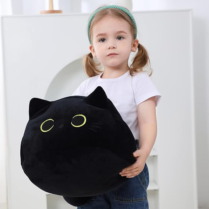 Black Cat Plush Toy 16'' Black Cat Pillow, Soft Plush Doll Black Cat Stuffed Animal 3D Black