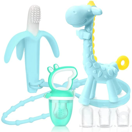 SHARE&CARE Baby Teething Toys for Girls and Natural Organic Fruit 1 Teethers 1 Feeder 3 Silicone