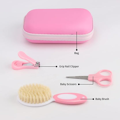 Baby Healthcare and Grooming Kit, Baby Safety Set Newborn Nursery Health Care Set with Hair Brush Scale Measuring Spoon Nail Clippers for Baby Girls Boys (24PCS Pink)