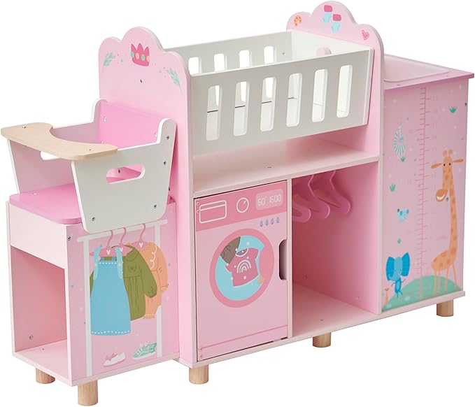 Olivia's Little World Amanda 6-in-1 Wooden Doll Nursery Station with Rocking Cradle, High Chair 3 yrs