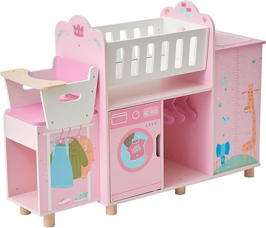 Olivia's Little World Amanda 6-in-1 Wooden Doll Nursery Station with Rocking Cradle, High Chair 3 yrs