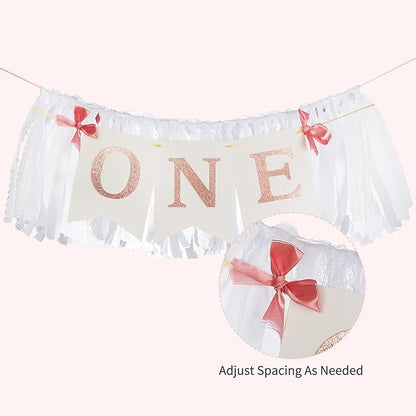 Rose Gold Blush White Highchair Banner, 1st Birthday High Chair Banner