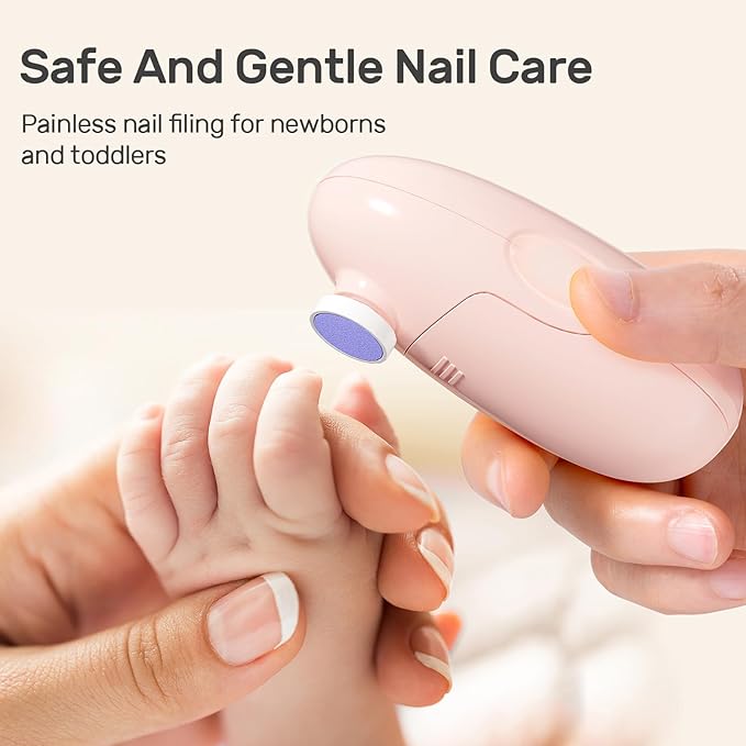 NCVI Baby Nail Trimmer Electric, Baby Nail File, Safe Baby Nail Clippers, Trim and Polish Set for Newborn Baby Infant Toddler Kids, Fingernails Care, Grooming & Manicure kit, 8 Grinding Heads, Pink