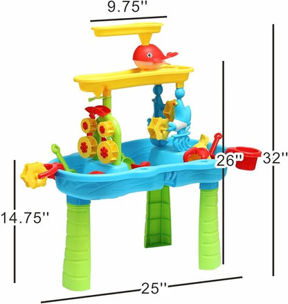 Toddler Sensory Sand and Water 3 Tier Table with Chair | Indoor & Outdoor Water and Sand Summer Beach Toys and Play Table for Kids