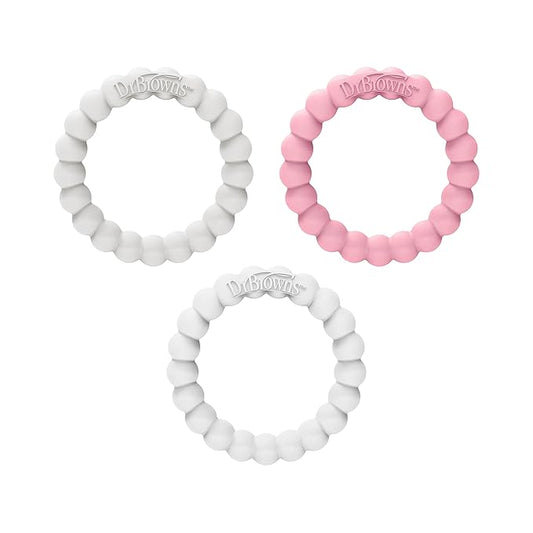 Dr. Brown's Flexees Beaded Teether Rings, 100% Silicone 3 Pack, 3m+