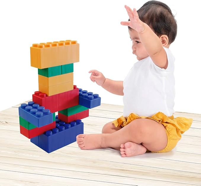 UNiPLAY Giant Plump Toddler Soft Building Blocks - 24-Piece Stacking Set for Early Cognitive Development and Creative Play 3 Months+