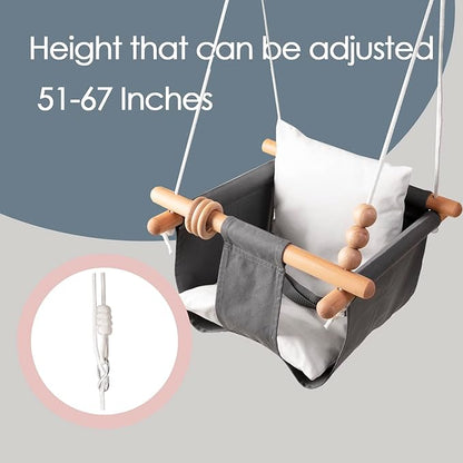 Baby Swing Seat, Secure Canvas and Wooden Hanging Swing Chair for Baby