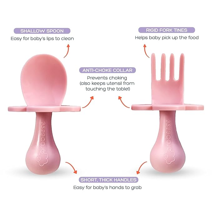 Grabease Toddler Utensils Baby Utensils Baby Forks for Self Feeding, BPA-Free & Phthalate-Free for Baby & Toddler, 1 Set, Blush