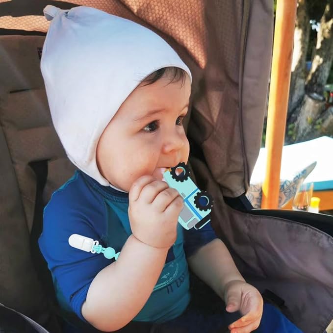 Baby Teething Toys,Food Grade Silicone Teether with One-Piece Pacifier Clip Holder 3 Months+