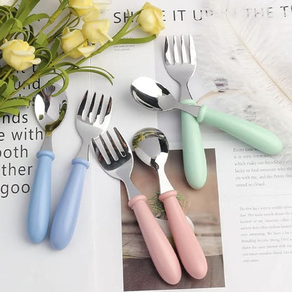 Pimoys 12 Pieces Toddler Utensils Kids Silverware Set Baby Forks and Spoons, Stainless Steel Childrens Safe Cutlery with Round Handle for Self Feeding, Dishwasher Safe