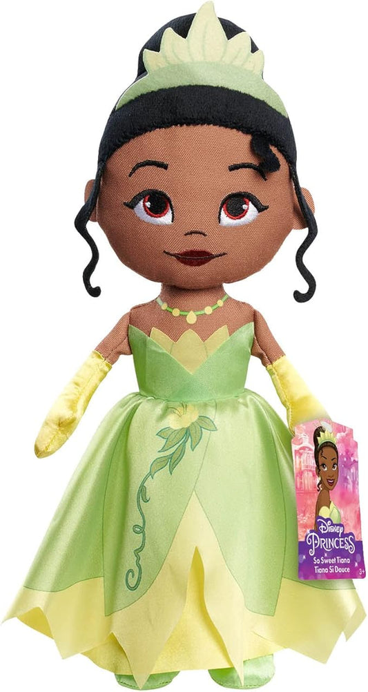 Disney Princess So Sweet Tiana 12.5-inch Plush Doll, Green Ball Gown, Black Hair, Soft Plush, Kids Toys for Ages 3 Up by Just Play