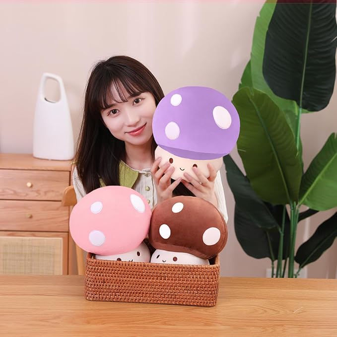 Kawaii Plush Mushroom Toy Pillow, Cute Plushies Mushroom Doll Gift for Kids(Brown 23cm/9in)
