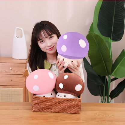 Kawaii Plush Mushroom Toy Pillow, Cute Plushies Mushroom Doll Gift for Kids(Brown 23cm/9in)