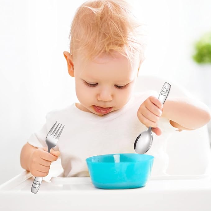 Pimoys 12 Pieces Kids Silverware Toddler Utensils Kids Forks and Spoons Set, Metal Toddler Cutlery Stainless Steel Childrens Flatware Set, Dishwasher Safe