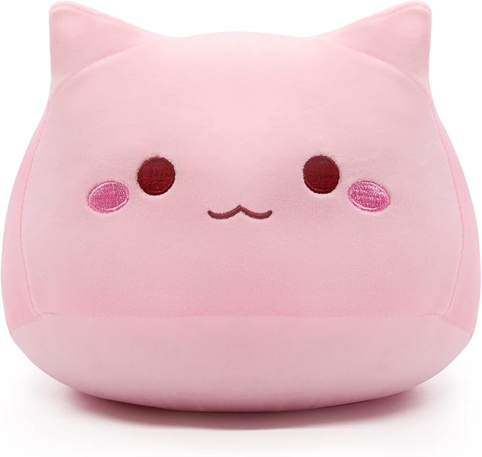 iBccly 8" Pink Cat Plush Pillow, Soft Stuffed Animal Doll