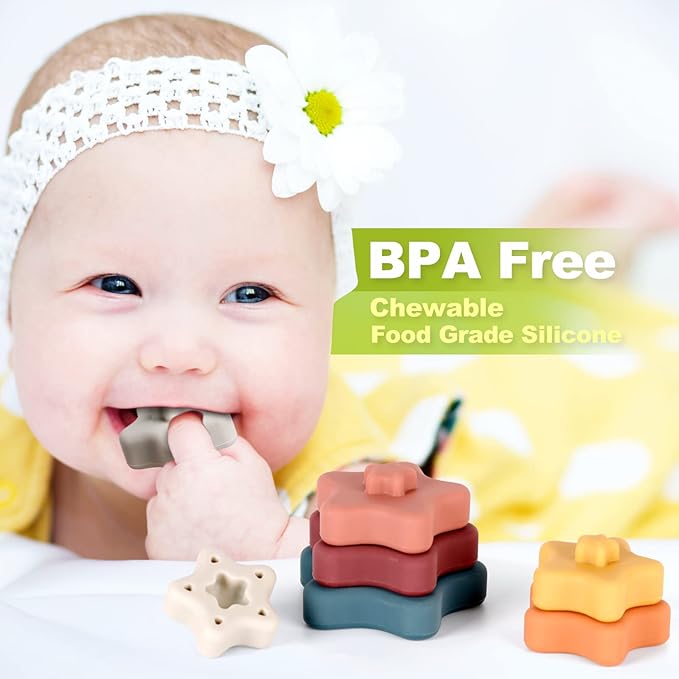 haakaa Silicone Star Stacking Toys, Baby Stacking Rings Baby Stacking Toys & Baby Teether 6Pacs.