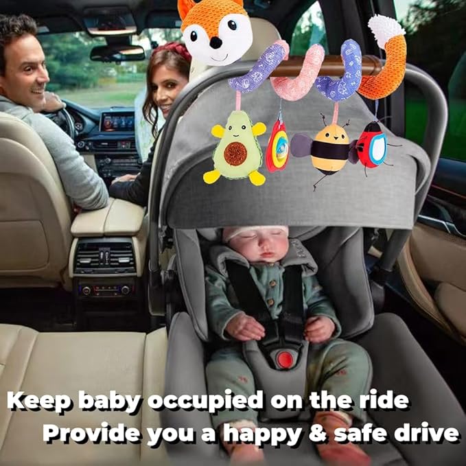 Car Seat Toys, Baby Toy 3-6 Month Carseat Stroller Toys Infant Spiral Activity Toy 0-6 Months, Hanging Toys for Babies Newborn Boys Girls 0-6-12 Months - Orange Fox