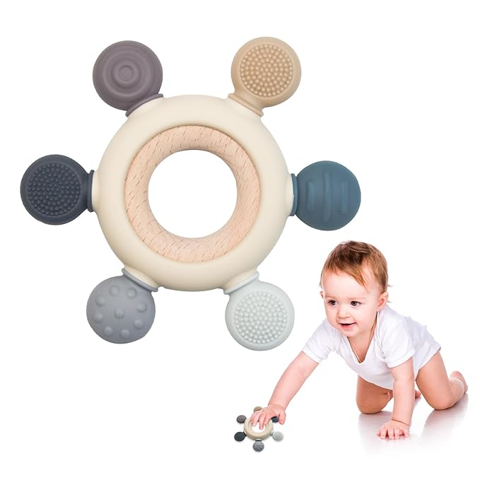 Baby Teething Toys Silicone Chewable Teethers BPA Free Silicone Rudder 0-24 Months