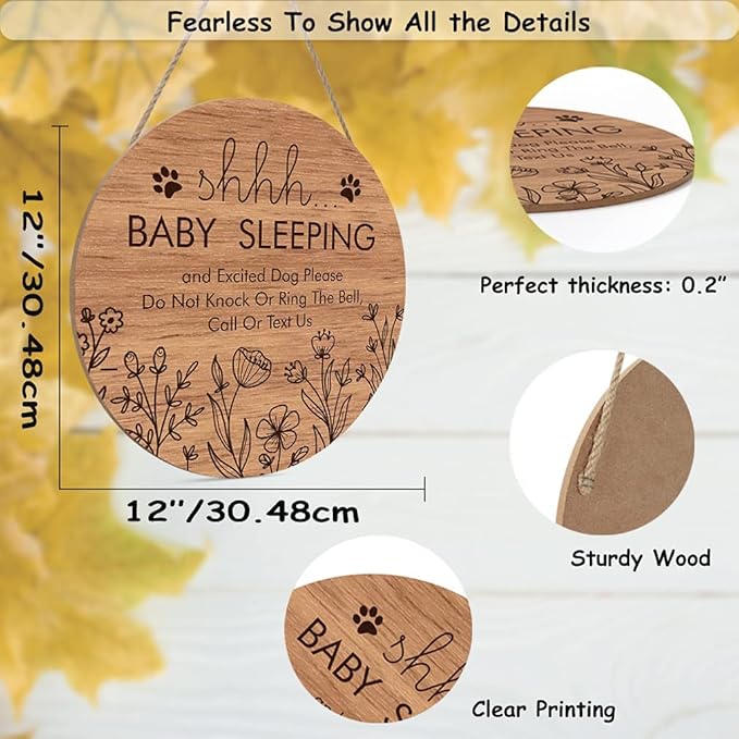Funny Baby Sleeping Hanging Sign Plaque, Do Not Knock Or Ring The Bell (12x12inch)