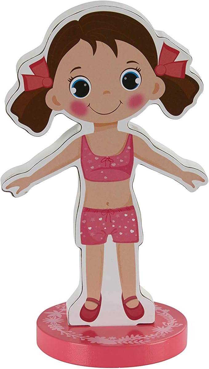 Magnetic Wooden Dress-Up Dolls Toy | Pretend Play Set Includes: 1 Wood Doll with 30 Assorted Costume Dress Ideas 3+