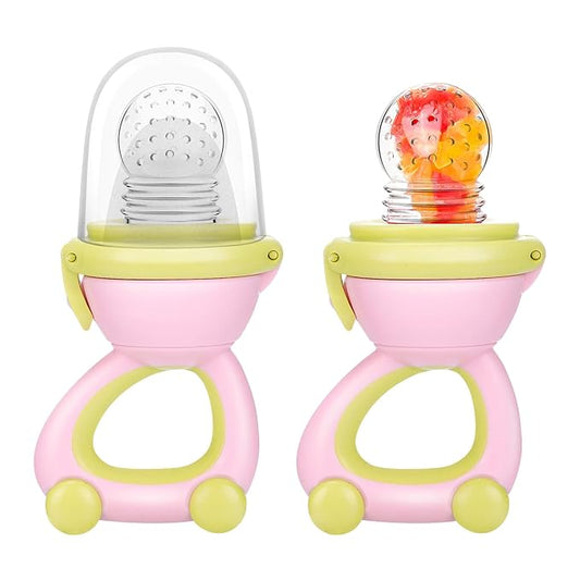 Baby Fruit Food Feeder Pacifier - Fresh Fruit Teething Toy 6M+, BPA Free Safely Introduce Solids Teething Relief Toy Includes Add Silicone Sacs 2-Pack (Light