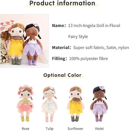 13" Exclusive New MeToo Princess Doll, Cute Flower Fairy Plush Doll