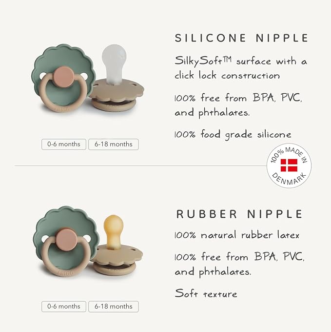 FRIGG Daisy Natural Rubber Baby Pacifier | Made in Denmark 1) 2-Pack