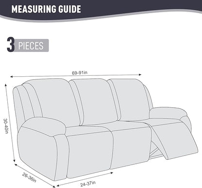KinCam Recliner Covers, Stretch Reclining Chair Covers, Recliner Sofa Slipcovers Stripe Jacquard Recliner Couch Covers Furniture Protector Covers for Pet Kid (3 Seater, Charcoal Gray)