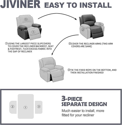 JIVINER Oversized Recliner Chair Covers, 3 Piece Slipcovers for Large Recliner Chair Soft Jacquard Reclining Chair Protector Slipcovers for Dogs,Cats (X-Large, Khaki)