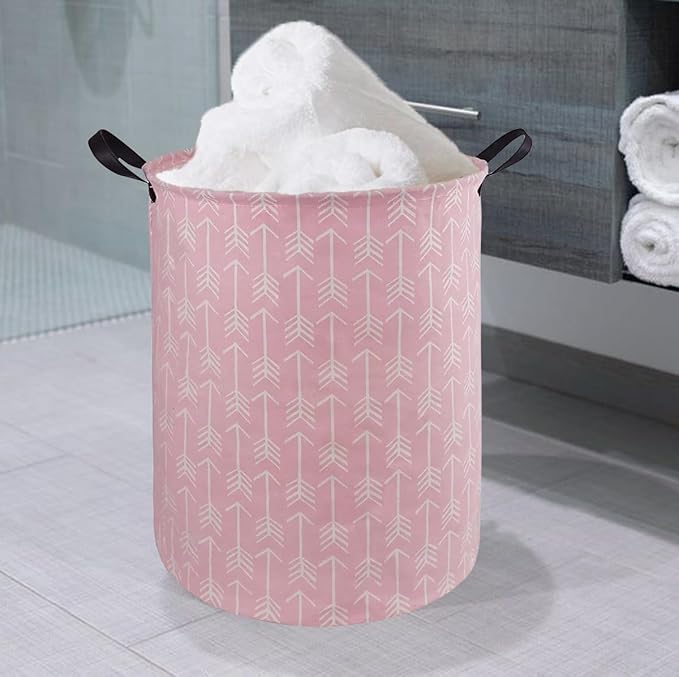Round Pink Color Laundry Hamper Storage Basket Organizer Hamper Storage