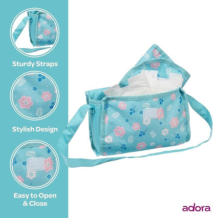 ADORA Baby Doll Diaper Bag with Sturdy Straps, includes Changing Mat and 2 Doll Diapers (Fits 13" Dolls) 3+ -