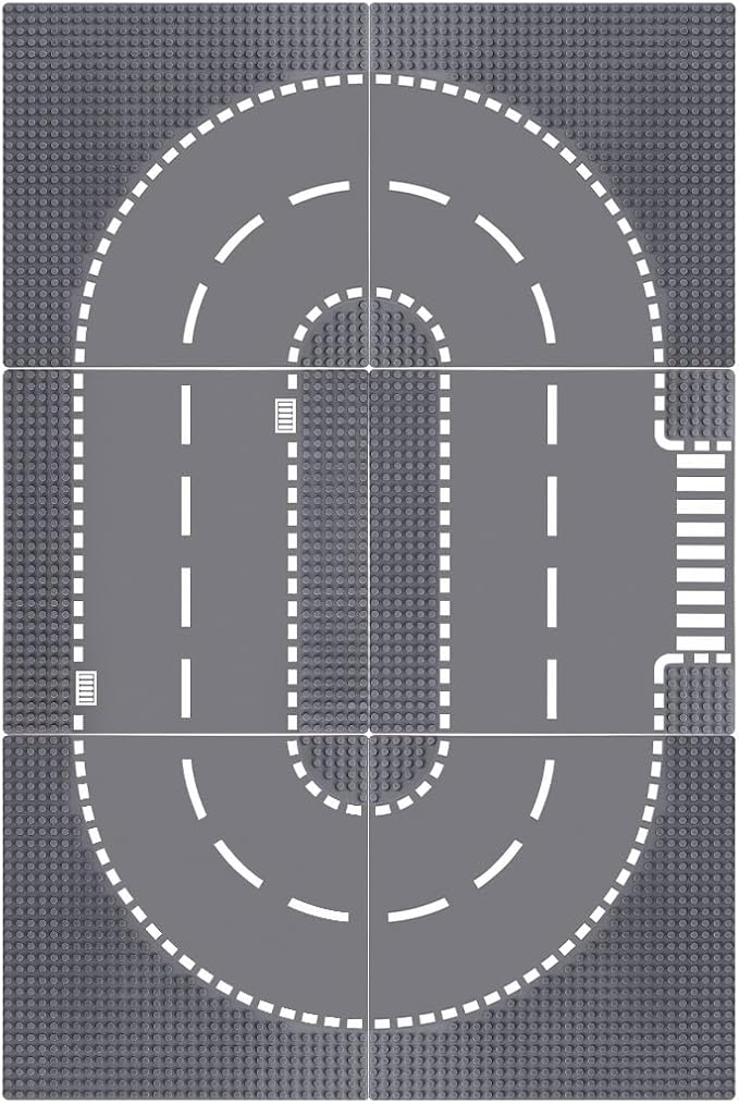 6 Pack Road Base Plates, 10"x10" City Street Baseplates 100% Compatible with All Major Brands 4 Curved/1 Straight/1 T-Junction