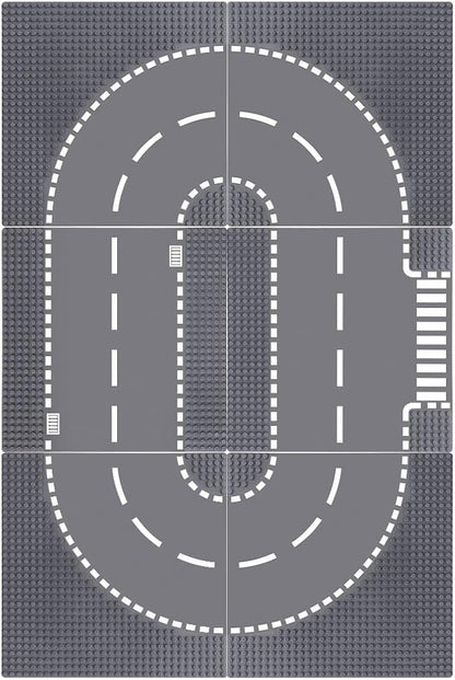 6 Pack Road Base Plates, 10"x10" City Street Baseplates 100% Compatible with All Major Brands 4 Curved/1 Straight/1 T-Junction