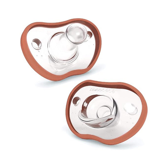 Nanobebe Baby Pacifiers 0-3 Month - Orthodontic, Curves Comfortably with Face Contour 100% Silicone 2pk, Clay