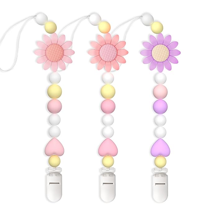 Silicone Pacifier Clip, 3 Pack Pacifier Holder for Boys and Girls