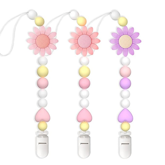 Silicone Pacifier Clip, 3 Pack Pacifier Holder for Boys and Girls