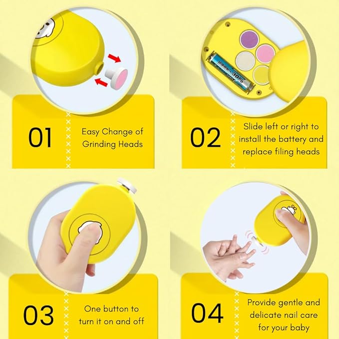 Electric Baby Nail File, Safe Electric Baby Nail Trimmer with Interchangeable Pads, Low Noise Newborn Nail File, Baby Nail Buffer and Nail Polish, Compact Nail Trimmer for Baby Grooming Kit