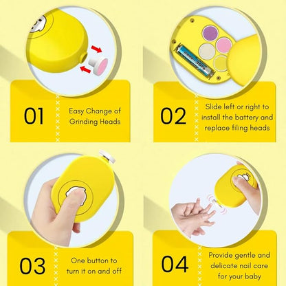 Electric Baby Nail File, Safe Electric Baby Nail Trimmer with Interchangeable Pads, Low Noise Newborn Nail File, Baby Nail Buffer and Nail Polish, Compact Nail Trimmer for Baby Grooming Kit