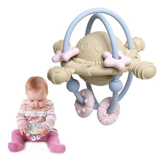 Baby Teething Toy with Rattle - Chew and Rattle Balls for Teething Relief 6-12 Months, 0-6 Months