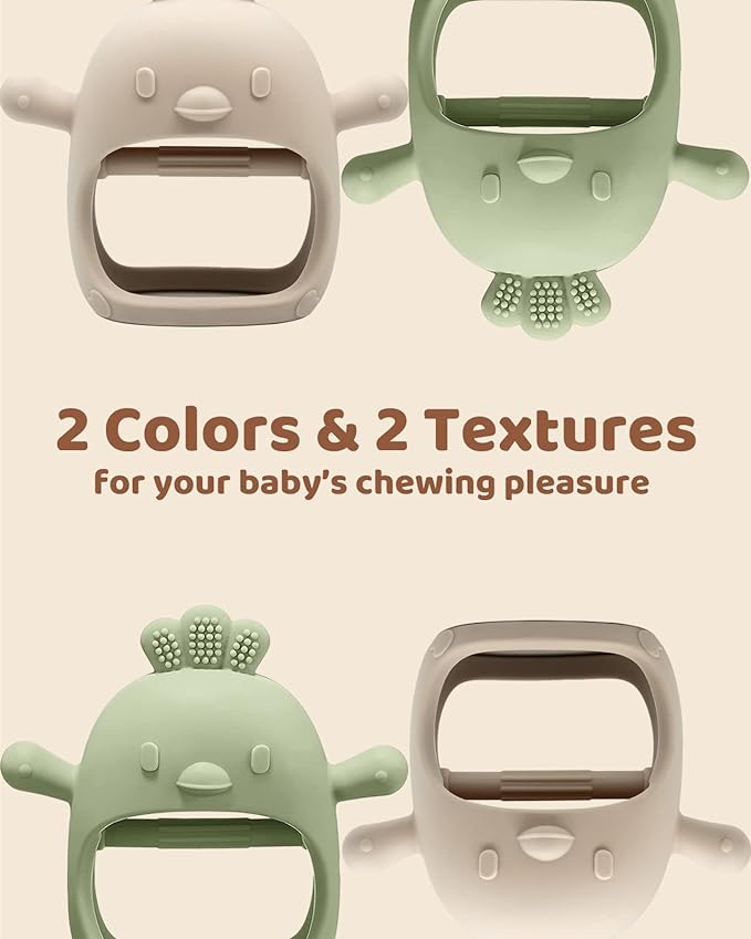 2 Packs Baby Teething Toy for 0-6 6-12 Months, Food Grade Silicone Teething Mitten