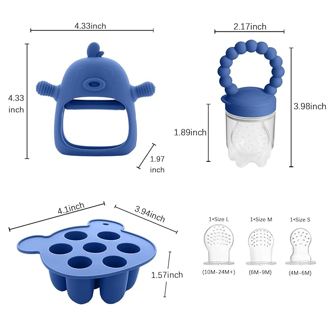 Baby Fruit Feeder Pacifier - 3 Pack | 1 Baby Food Feeder & 1 Baby Teether & 1 Baby Popsicle Molds
