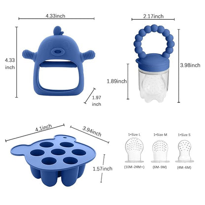 Baby Fruit Feeder Pacifier - 3 Pack | 1 Baby Food Feeder & 1 Baby Teether & 1 Baby Popsicle Molds
