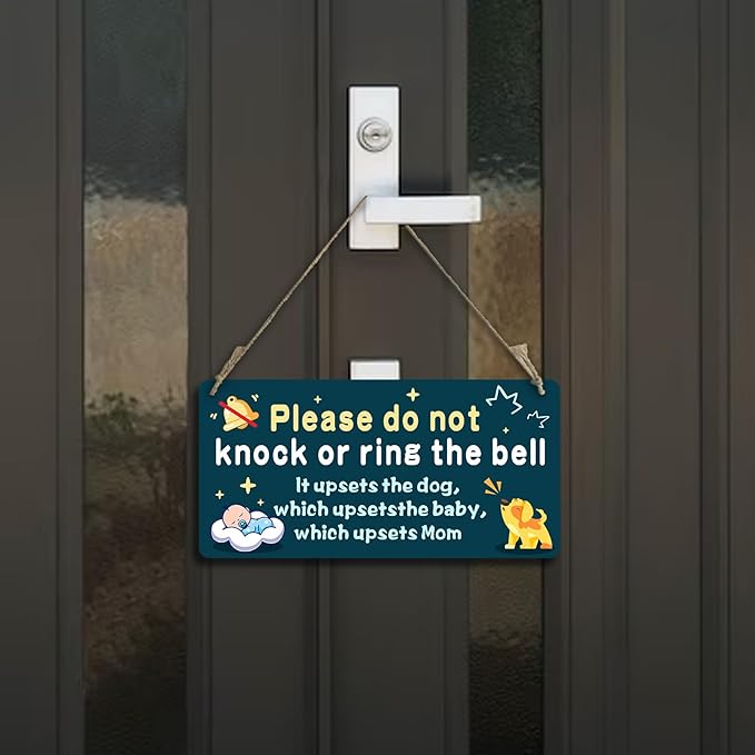 Fun-plus Baby Sleeping Sign for Front Door, Do Not Knock or Ring the Bell - 10?│x5??PVC Plastic Hanging Sign