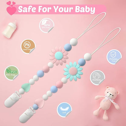 Silicone Pacifier Clip, 2 Pack Pacifier Holder for Boys and Girls