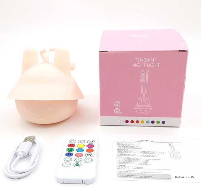 Night Light for Baby Car Seat - Dimming Function 9 Colors Changing Eye Caring soft light Rechargeable & Timing Bedside Lamp Light Up Toddler Bed Room Travel Essentials Squishy Silicone Infant BPA Free