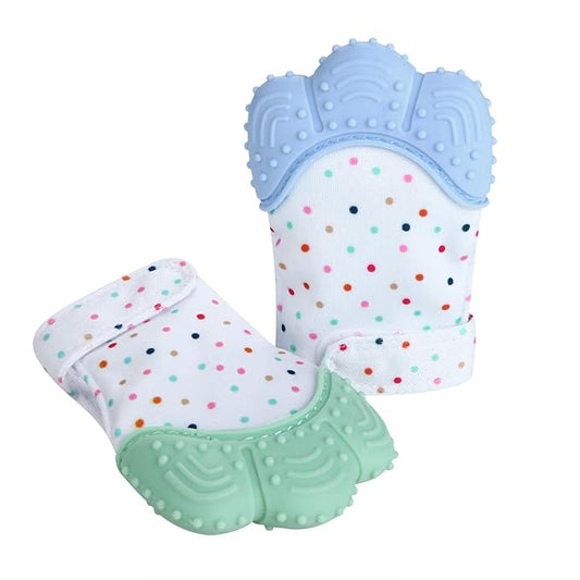 PandaEar Soothing Teething Mitten 2 Pack, Pain Relief 0-12 Months