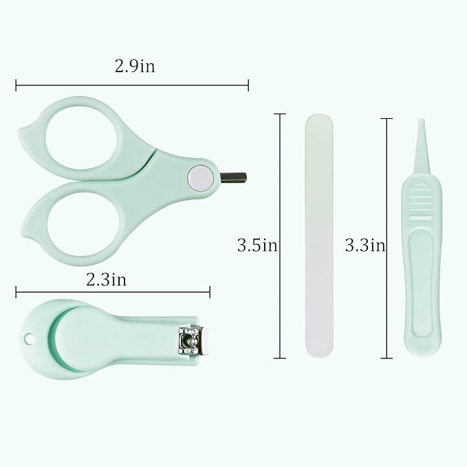 Baby Nail Kit, Baby Manicure Kit and Pedicure with Cute Owl Shape Case. Baby Nail Clipper, Scissor, Nail File & Tweezer for Newborn, Infant & Toddler, Mothers Day Gifts(Green)